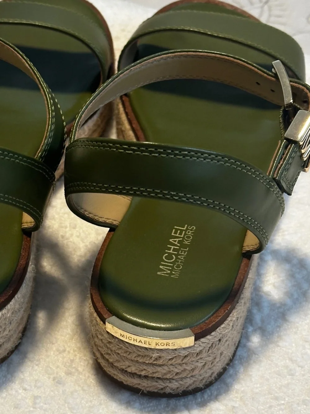 Michael Kors Olive Green Espadrille Platform Sandals W Size 8.5 with Ankle Strap
